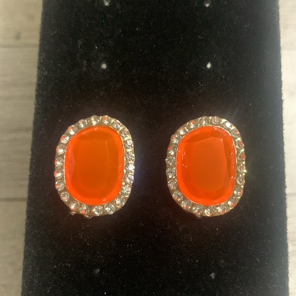 Bright Orange & Crystal earrings - Picture 4 of 5